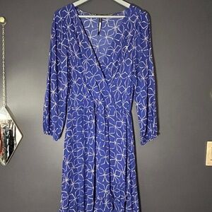 Plenty by Tracy Reese = Boho Blue Printed Midi Wrap Dress - Size M